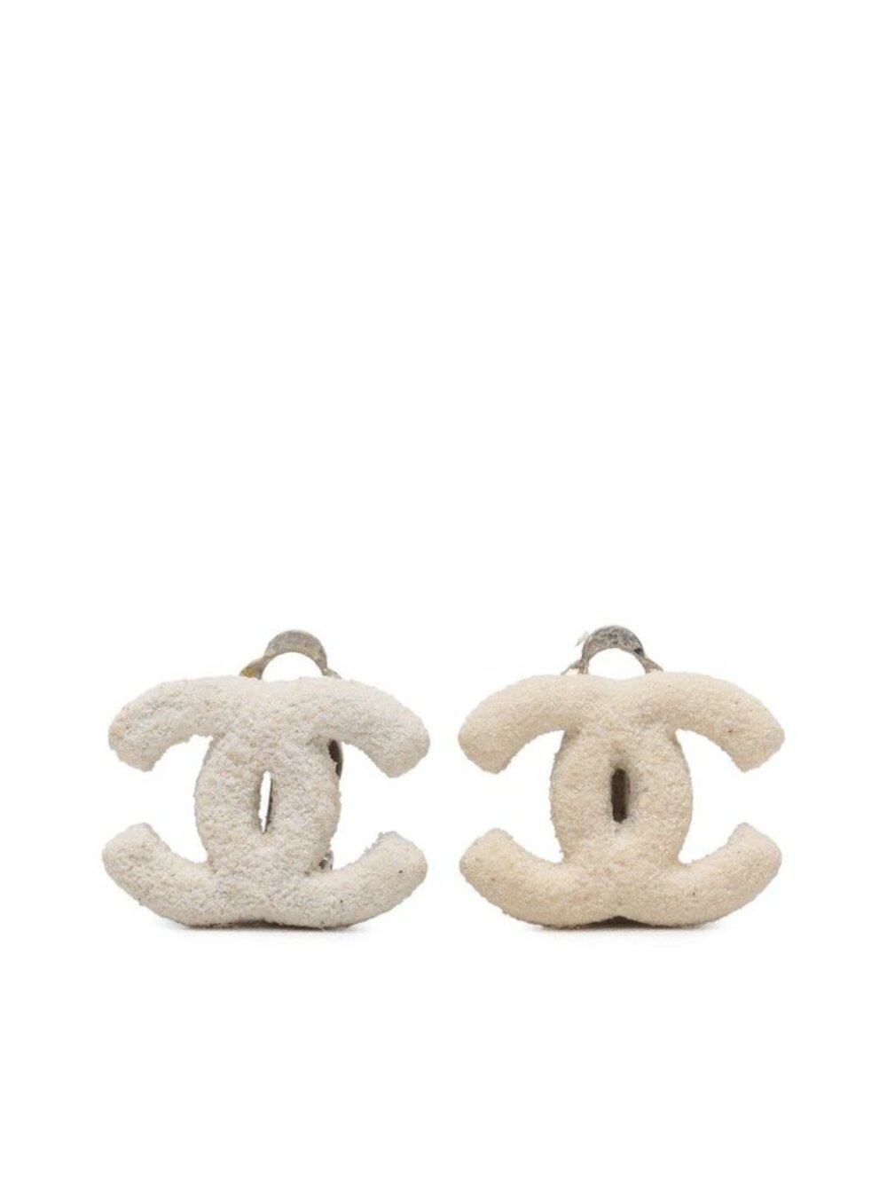 Chanel CC Logo Earrings White Metal